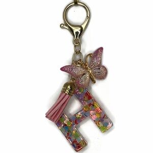 Pink ‘H’ Butterfly Tassel Plastic Keychain